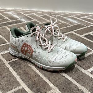 White and Green Athletic Shoes